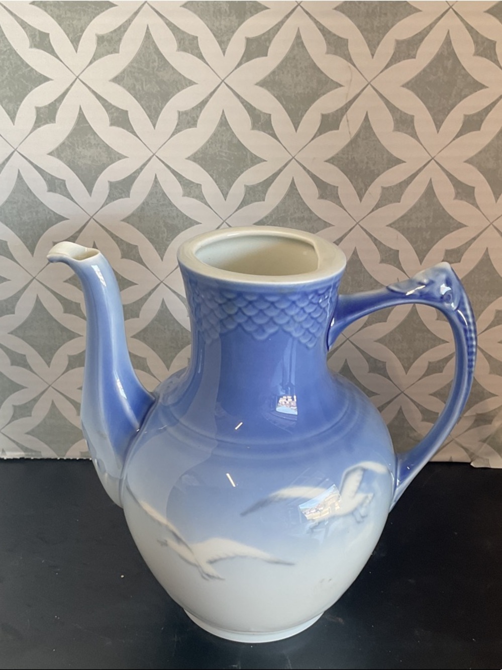 Vintage Bing & Grondahl Blue and White Porcelain Pitcher with Seagull Motif